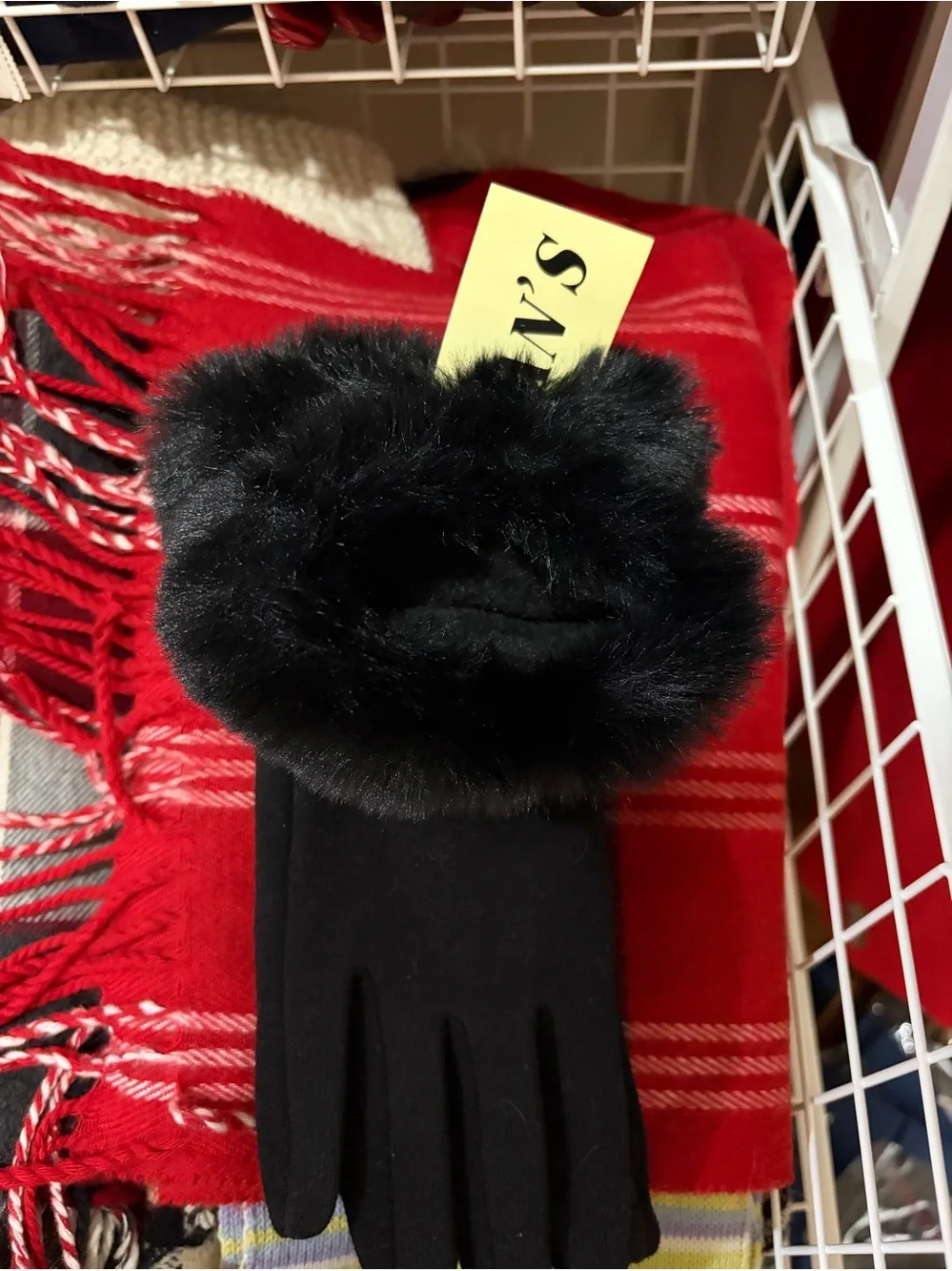 Tans Classic Black Faux-Fur Cuff Women's Gloves -